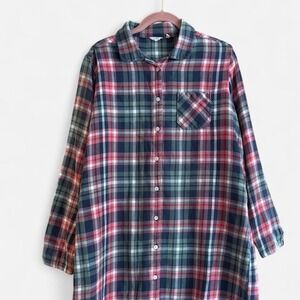 Woolrich‎ plaid flannel shirt dress 100% cotton red white green cozy  women L